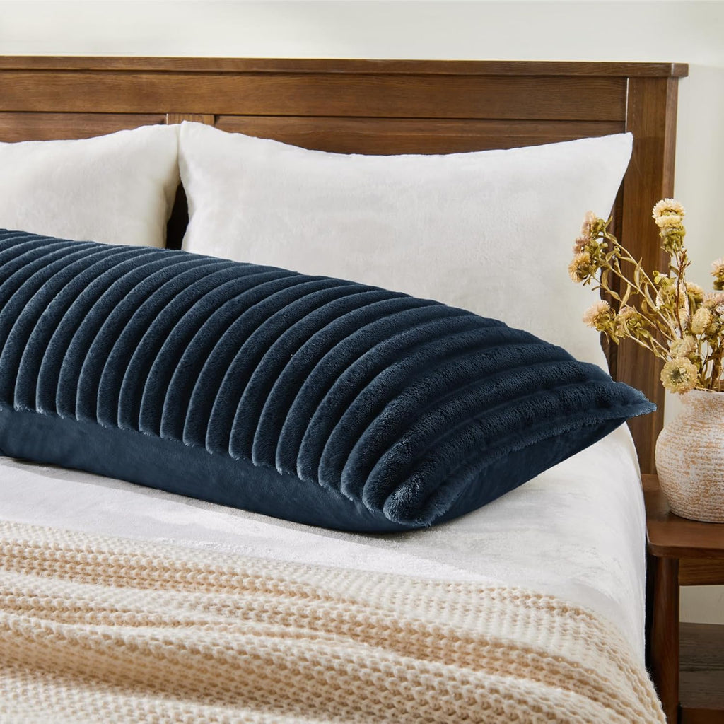 Bedelite Fluffy Faux Fur Body Pillow Cover with Zipper, Luxury Plush 3D Striped Pillow Cover 20x54 Inches, Super Soft and Cozy Long Body Pi…