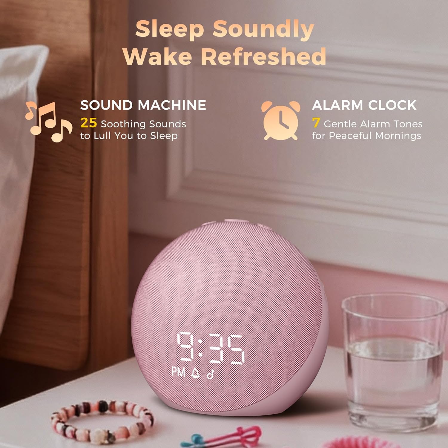 Acedeck Sound Machine Alarm Clock for Bedroom: 25 Natural Sleep Sounds - White Noise Machine for Adults Kids Baby - Gentle Wake Up Alarm wi…