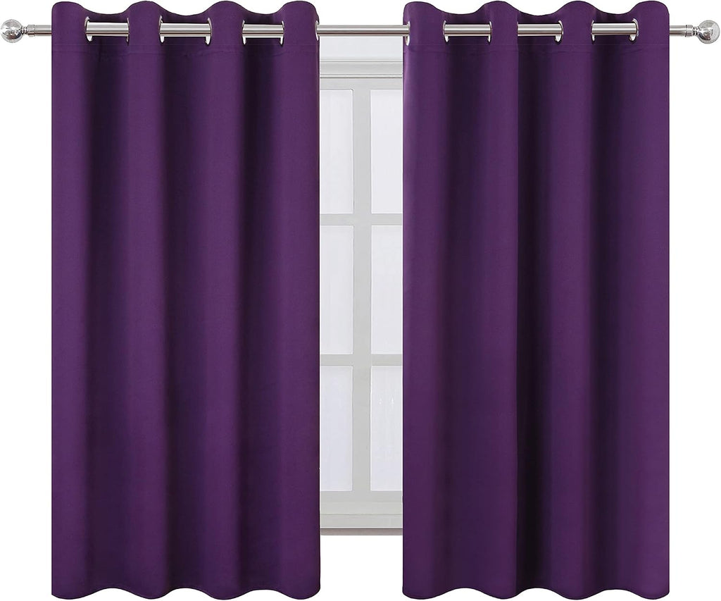 Lemomo Purple Blackout Curtains/52 x 45 Inch Length Kids Curtains/Set of 2 Panels Grommet Bedroom Curtains for Living Room 45 Inch silver