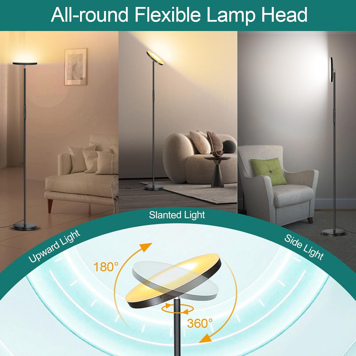 Mukuxin Floor Lamp, Upgraded 40W 4000LM Super Bright Torchiere LED Floor Lamps for Living Room, Stepless Dimmable Color Temperature 2700K-6…