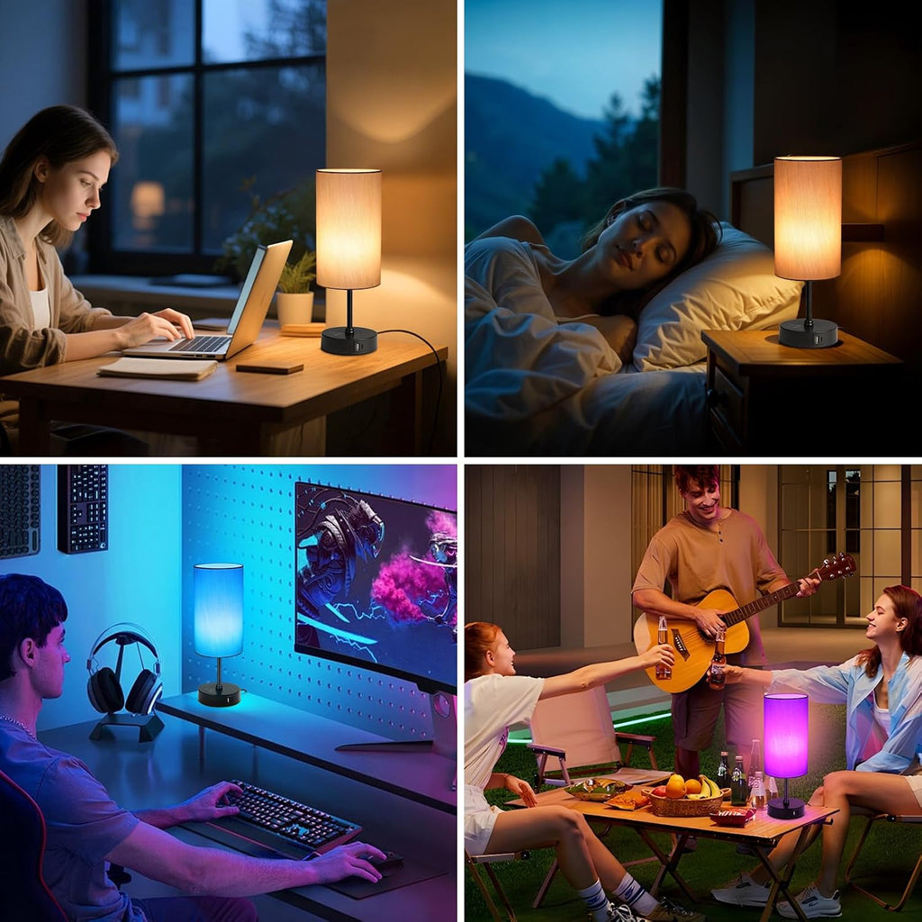 Unicozin Table Lamp for Bedroom, 3 Color Temperatures, 7 RGB Colors, Adjustable Brightness, Dual USB Charging Ports, Ambience Nightstand…