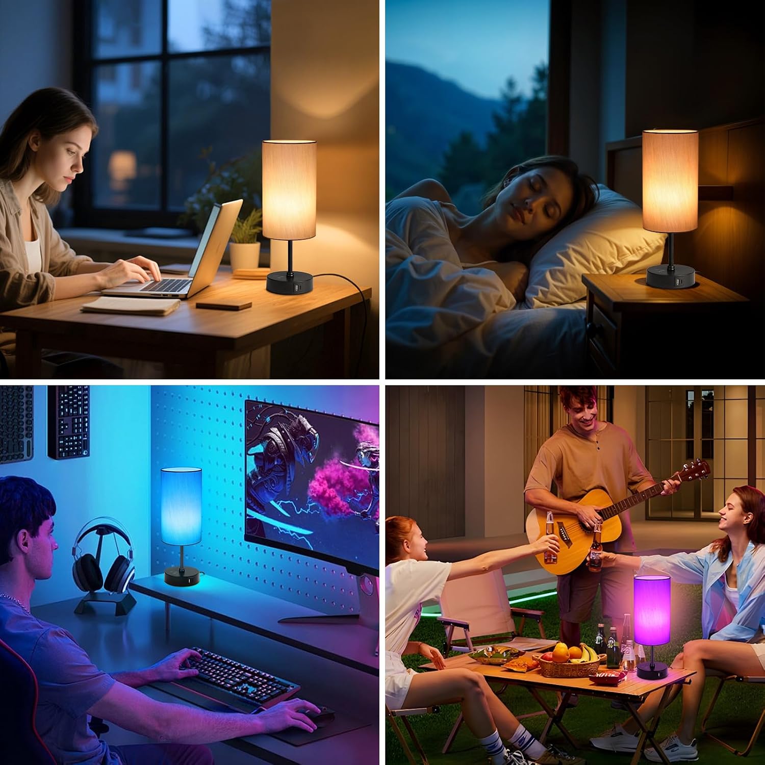 Unicozin Table Lamp for Bedroom, 3 Color Temperatures, 7 RGB Colors, Adjustable Brightness, Dual USB Charging Ports, Ambience Nightstand…