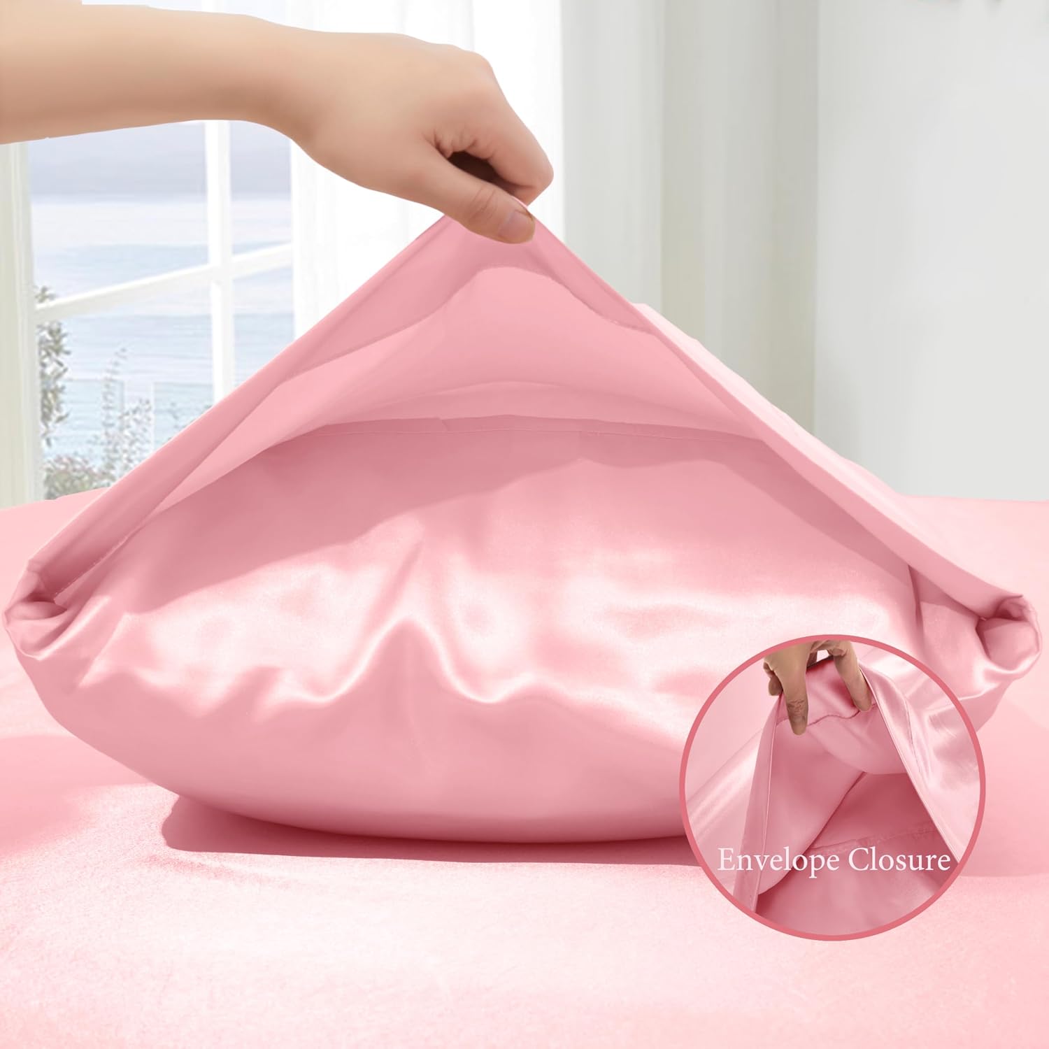 VACVELT 3pcs Pink Satin Sheets Twin Size Bed Set, 15 Inch Deep Pocket Silky Satin Sheet Set, Soft Satin Bedding Set Cooling & Luxury Bed…