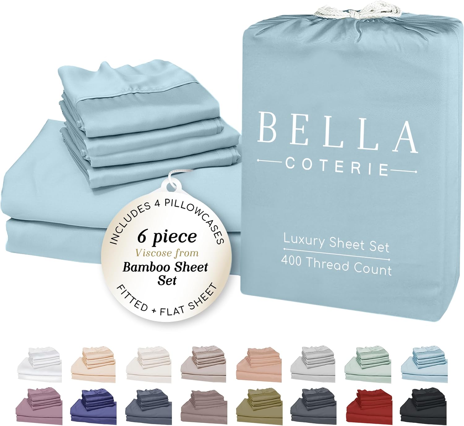 Bella Coterie 6 Piece Luxury Bamboo Viscose King Size Sheet Set | 100% Organically Grown | Cooling for Hot Sleepers | 18" Deep Pocket |…