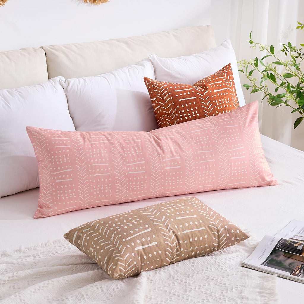 BONSTRAP Pink Boho Body Pillows Covers Decorative Long Lumbar Accent Throw Pillow Covers Large Queen 20x54 1 Piece for Bed Sleeping…