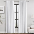 Nanspring White Linen Blackout Curtains 84 Inches Long 2 Panels for Living Room Back Tab Modern Cotton Textured Pure White Black Out Curtai…