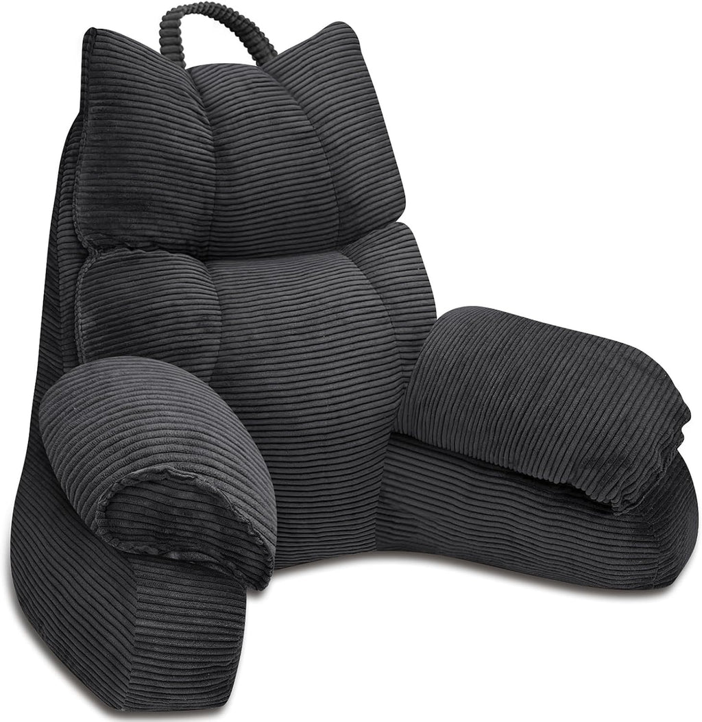 RRPAHWTV Reading Pillow for Bed with High Arm Rests, Back Support Pillow for Sitting Up in Bed with Shredded Memory Foam for Reading, TV…