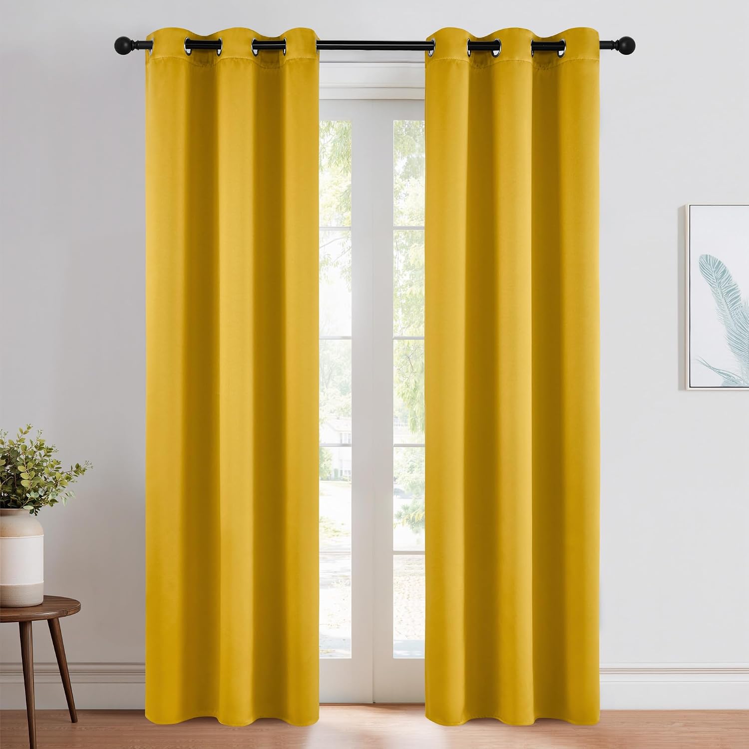 NICETOWN Gold Blackout Cafe Faux Silk Curtains for Small Windows, 42" Wide by 84" Long, 2 Panels, Grommet Privacy Blackout Satin Drapes…