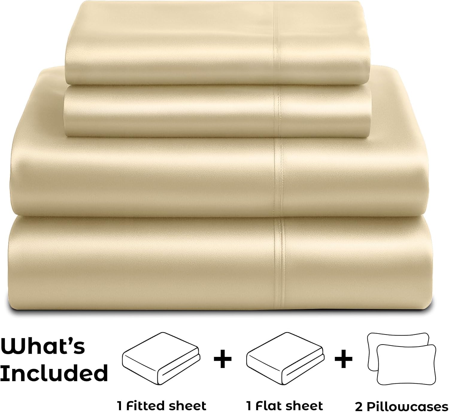 PureBedding Satin Sheets California King [4-Piece, Ivory] Luxury Silky Bed Sheets - Extra Soft 1800 Microfiber Sheet Set, Wrinkle, Fade, St…
