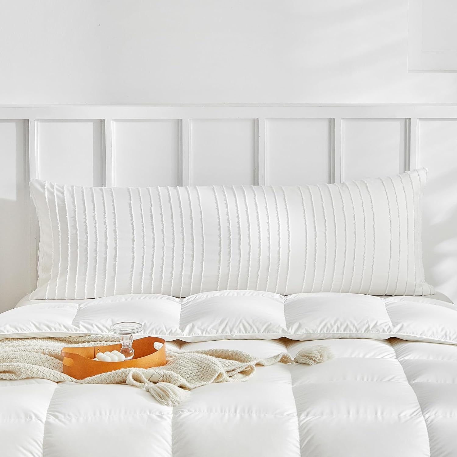 Warmdern White Striped Pillow Covers Body Pillow Cover Soft Microfiber Stripe Pillow Cases Boho Tufted Stripes Textured Pillowcase with Env…