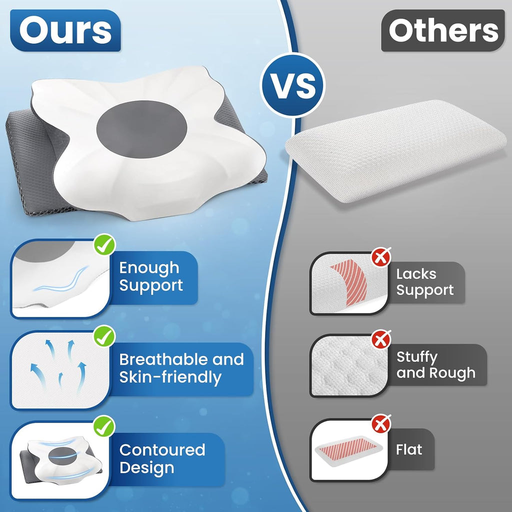 TranquilZone Cervical Neck Pillow for Sleeping – Memory Foam Bed Pillow for Neck Support, Orthopedic Contour for Side & Back Sleeper…