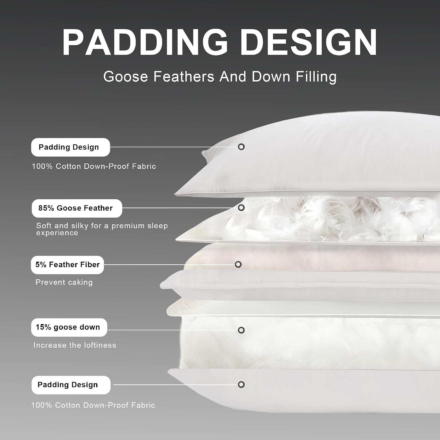 Goose Down Pillow, Hotel Quality with Feather Fill, 750 Fill Power King Size - 2 Pack with Pillowcase for Master Bedroom, Support for…