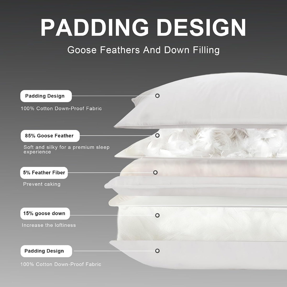 Goose Down Pillow, Hotel Quality with Feather Fill, 750 Fill Power Queen Size - 2 Pack with Pillowcase for Master Bedroom, Support for…