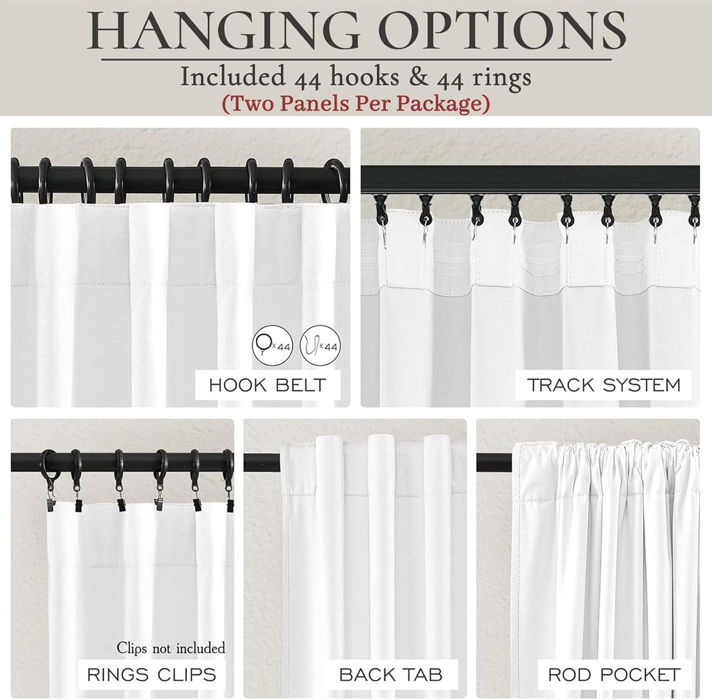 Qjmydeco Pure White Blackout Curtains 60 Inches Extra Wide Modern Linen 96 Inch Length for Living Room, Boho Pleated Farmhouse Bedroom Larg…