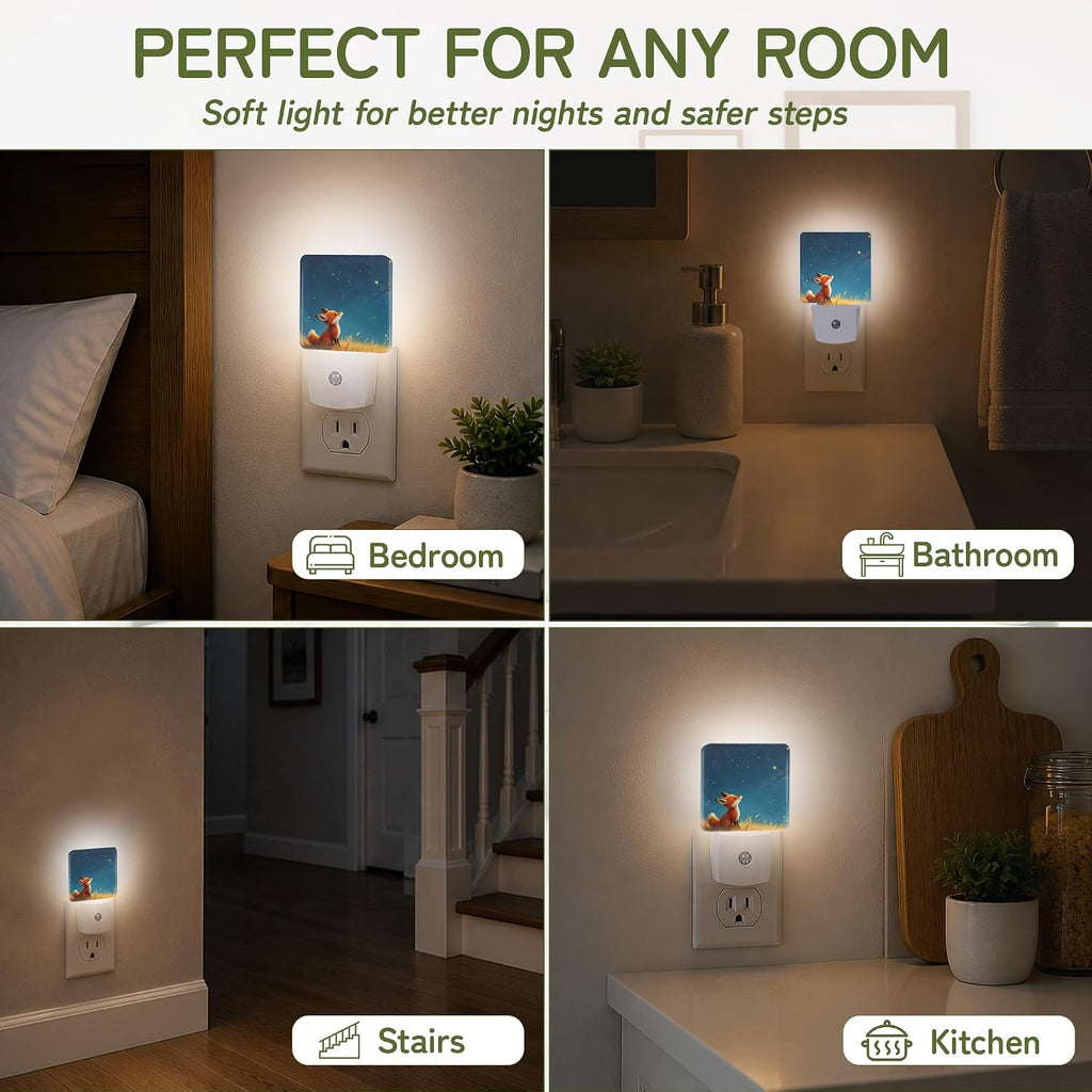 Woodland Fox Stars Night Lights Plug into Wall, Night Light for Bedroom Bathroom Hallway Kitchen, Auto Dusk to Dawn Sensor Decorative…