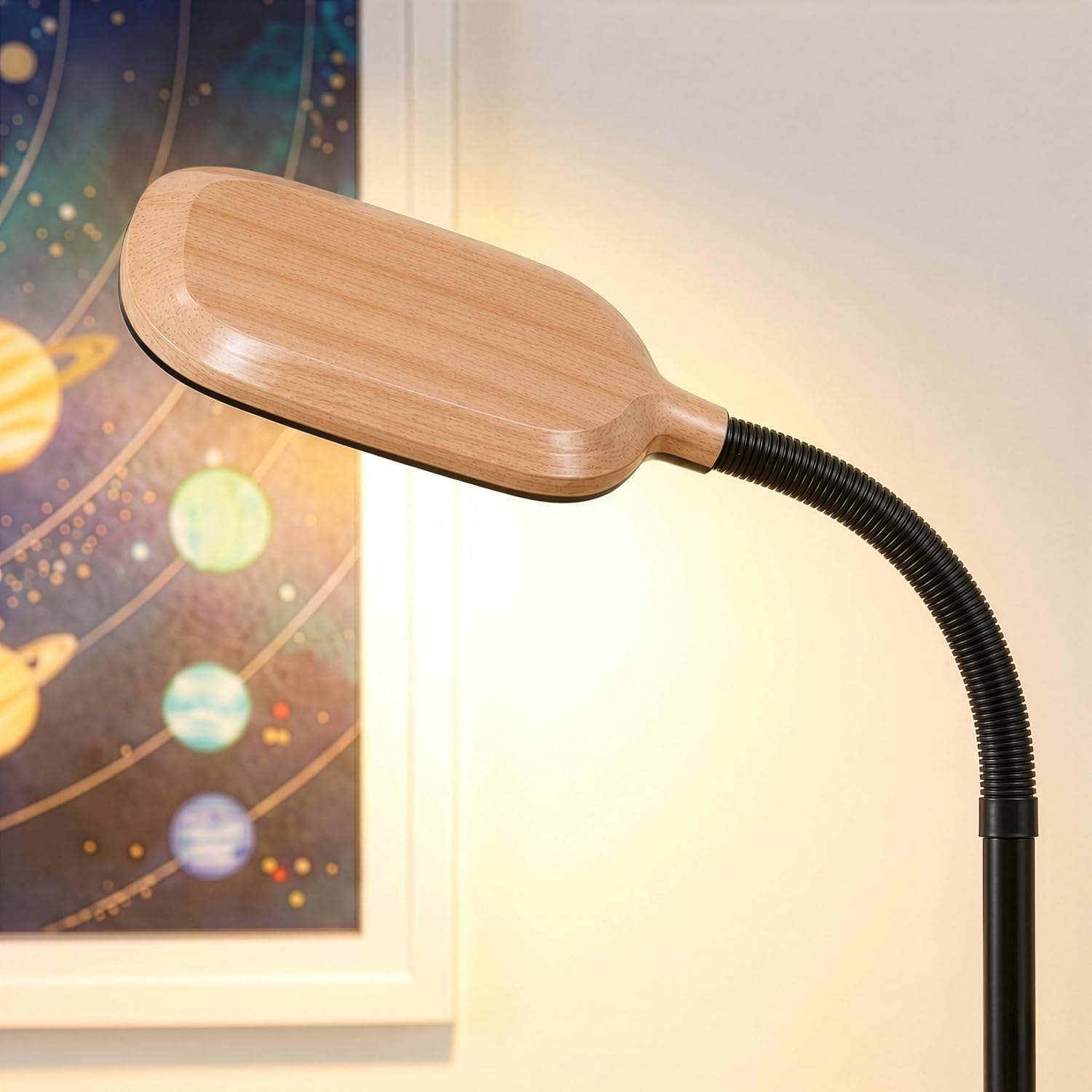 Brightech Litespan - LED Floor Reading Lamp, Modern Wooden Style, Adjustable Gooseneck, 850-950 Lumens, 12W, 3-Year Warranty Wood