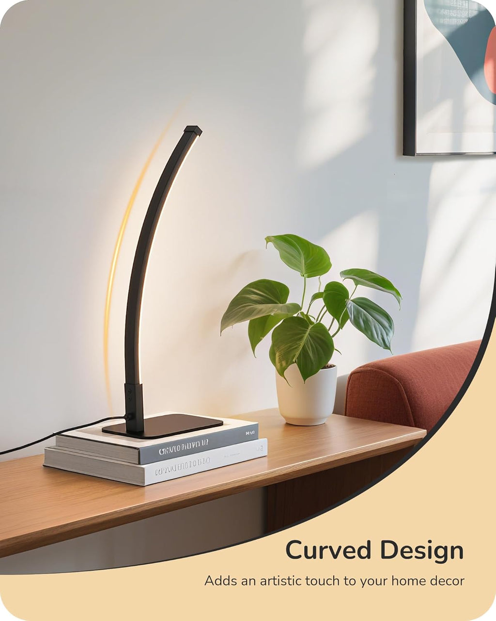 EDISHINE Curved LED Table Lamp, Modern Bedside Lamp with 3 Color Temperature & Stepless Dimming, Aluminum & Iron, Nightstand Lamp for…