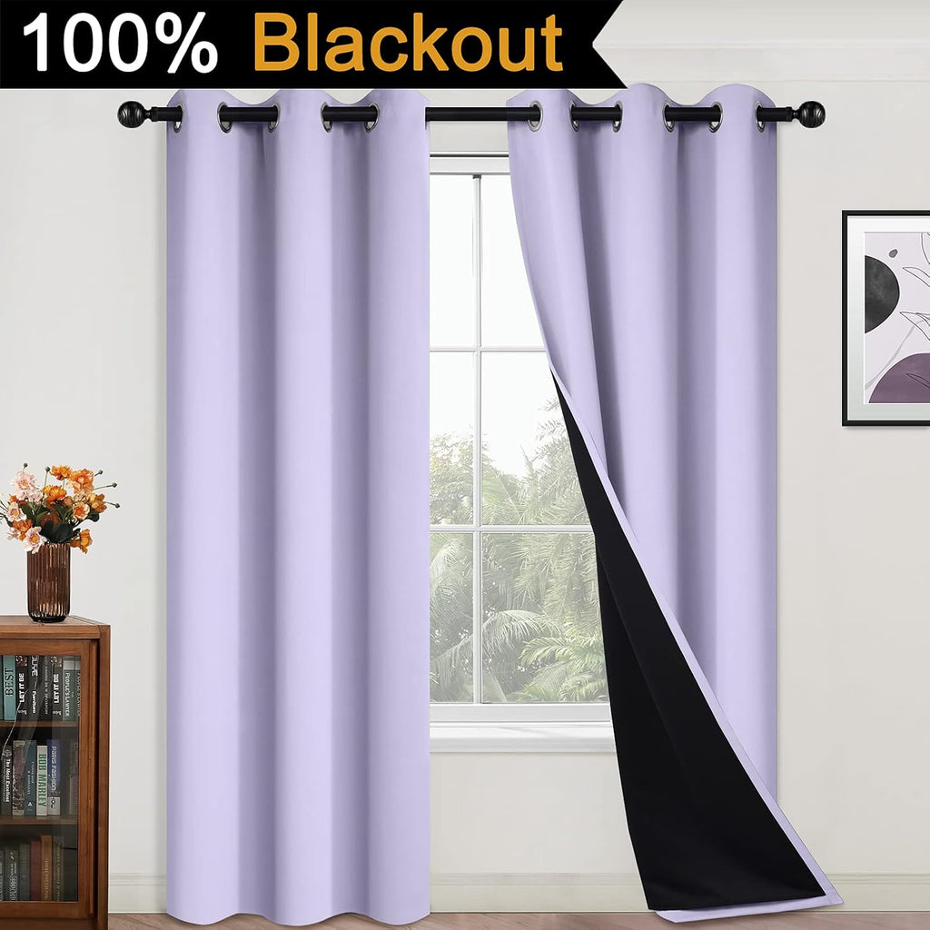 Yakamok 84 Inch Length 100% Blackout Curtains for Bedroom, 2 Thick Layers Thermal Insulated Grommet Total Blackout Drapes with Black Liner…