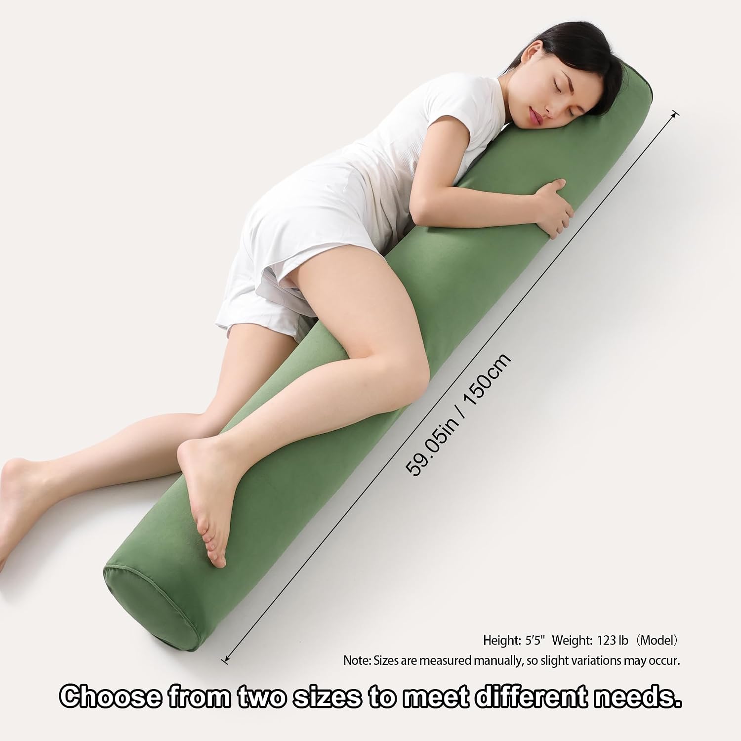 Body Pillow for Adults, Long Round Pillow, Big Cylindrical Pillow, Large Full Bolster Pillows for Side Sleepers (Olive Green, 59"*7.87")
