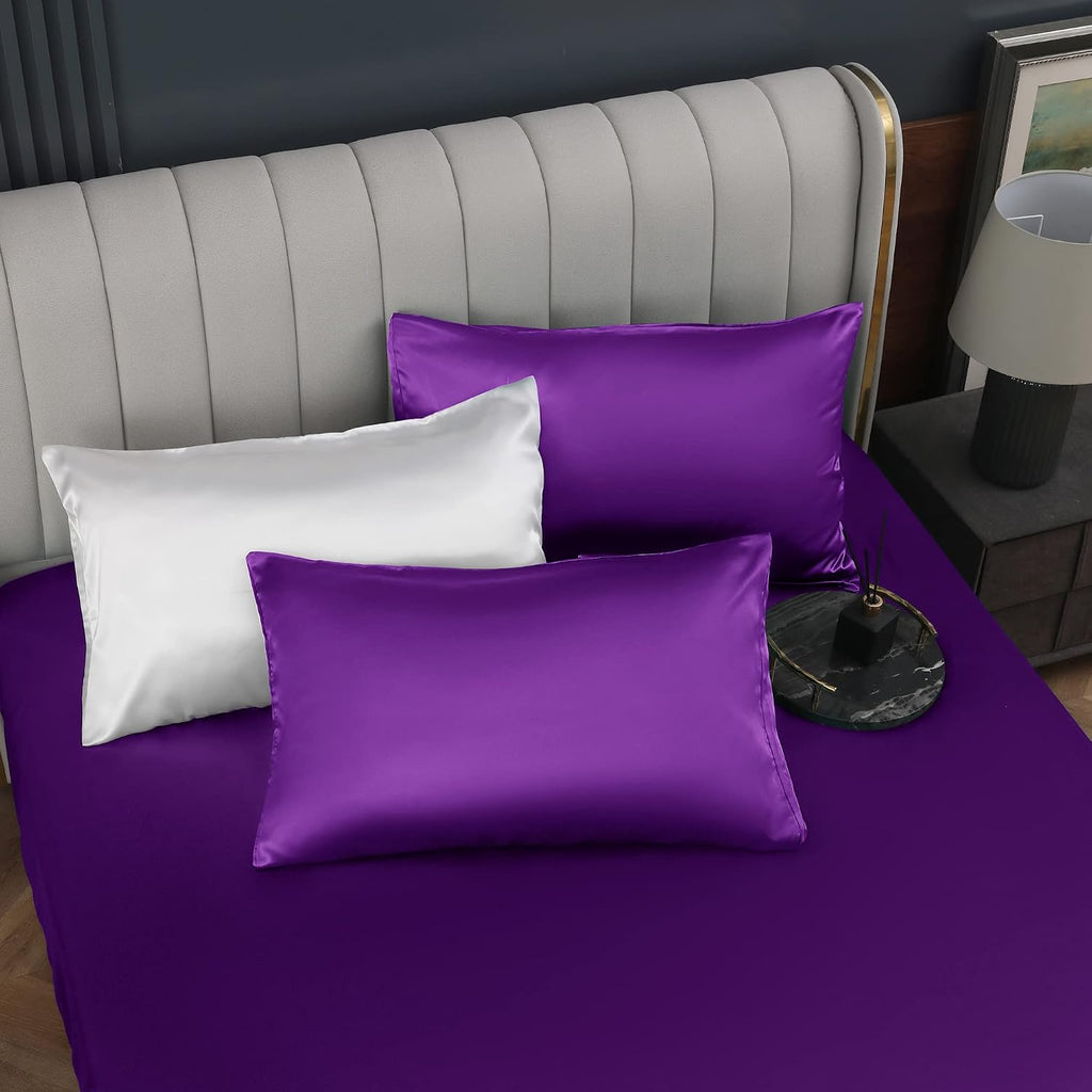 Homiest Purple Satin Pillowcase for Hair and Skin, Queen Size Pillow Covers Luxury & Ultra Soft Pillow Cases Set of 2, Cooling…