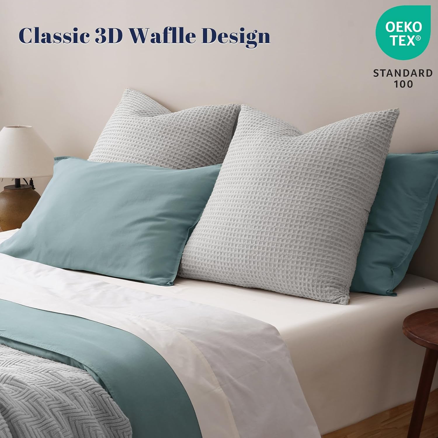 Phf Ultra Soft Waffle Weave Euro Shams Pillow Covers, No Filling, 2 Pack 26" x 26" Bed Cushion Covers, Breathable & Skin-Friendly Bed Pillo…