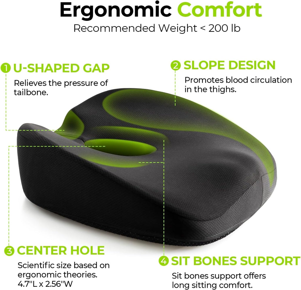 Auvon Innovative Donut Pillow Hemorrhoids Scientific Center Hole and Tailbone Cutout, Orthopedic Donut Seat Cushion for Coccyx, Sciatica, P…