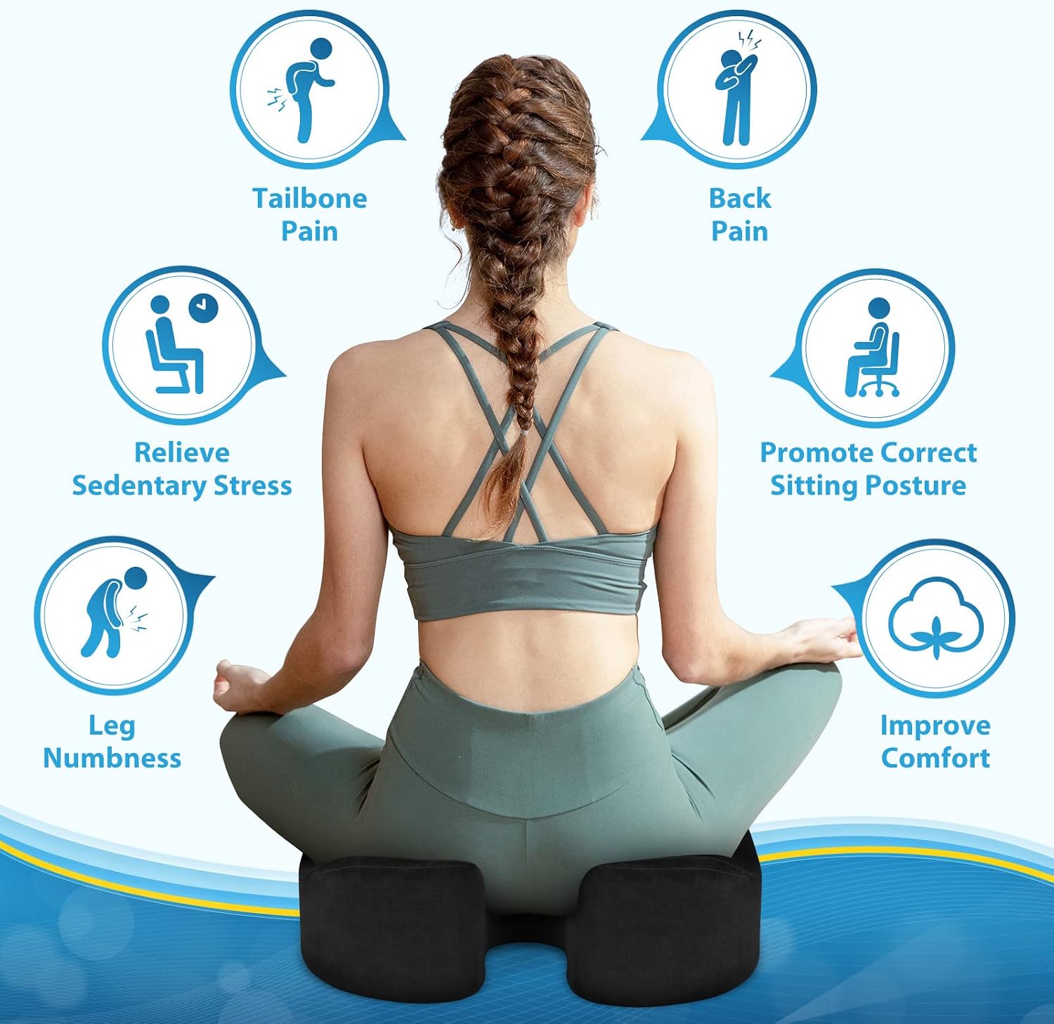 BlissTrends Seat Cushion,5.2in Thick Memory Foam Cushions for Office Chair, Car Seat, Airplane, Relieving Pressure Tailbone Sciatica Back P…