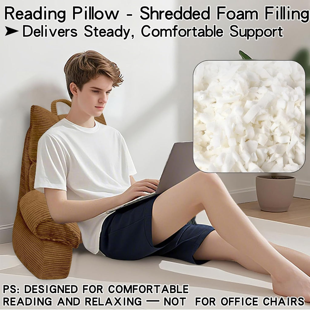 RRPAHWTV Reading Pillow for Bed with High Arm Rests, Back Support Pillow for Sitting Up in Bed with Shredded Memory Foam for Reading, TV…