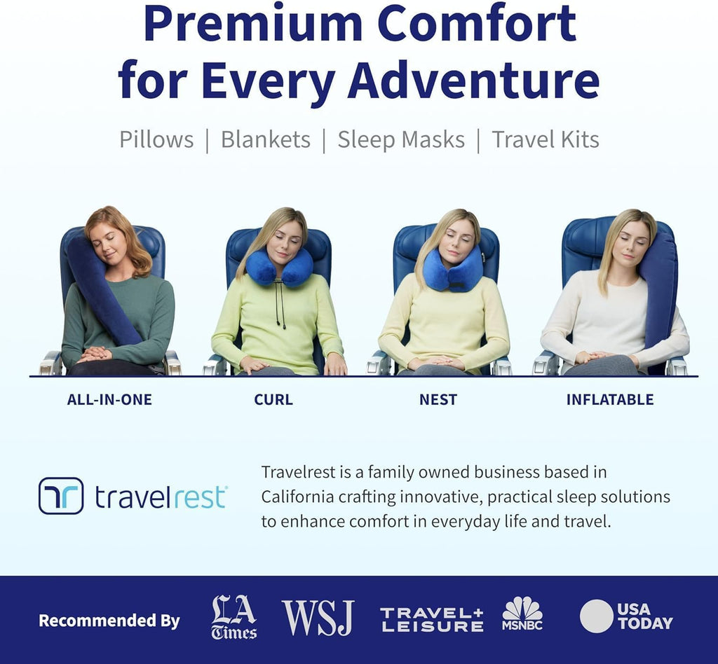 TRAVELREST Sleep Neck Pillow Travel - Travel Essentials, Memory Foam, Neck Support Pillow for Long Flight, Plane Sleeping Accessories…