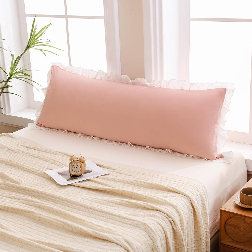 Merryword Pink Body Pillow Cover 20x54inches Reversible Long Pillowcase Ruffled Body Pillowcases Cute Pillowcase Pillow Sham (1 Body, Pink…