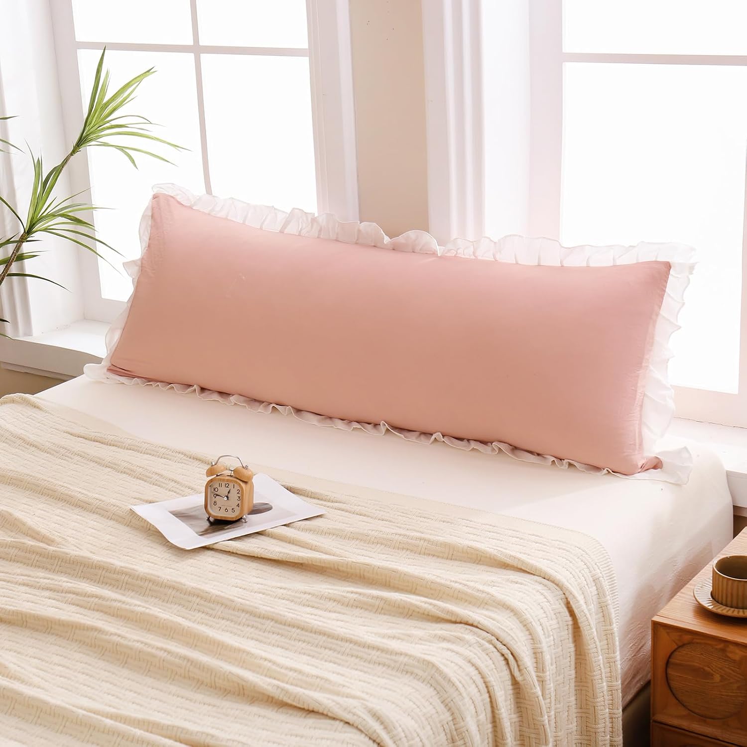 Merryword Pink Body Pillow Cover 20x54inches Reversible Long Pillowcase Ruffled Body Pillowcases Cute Pillowcase Pillow Sham (1 Body, Pink…