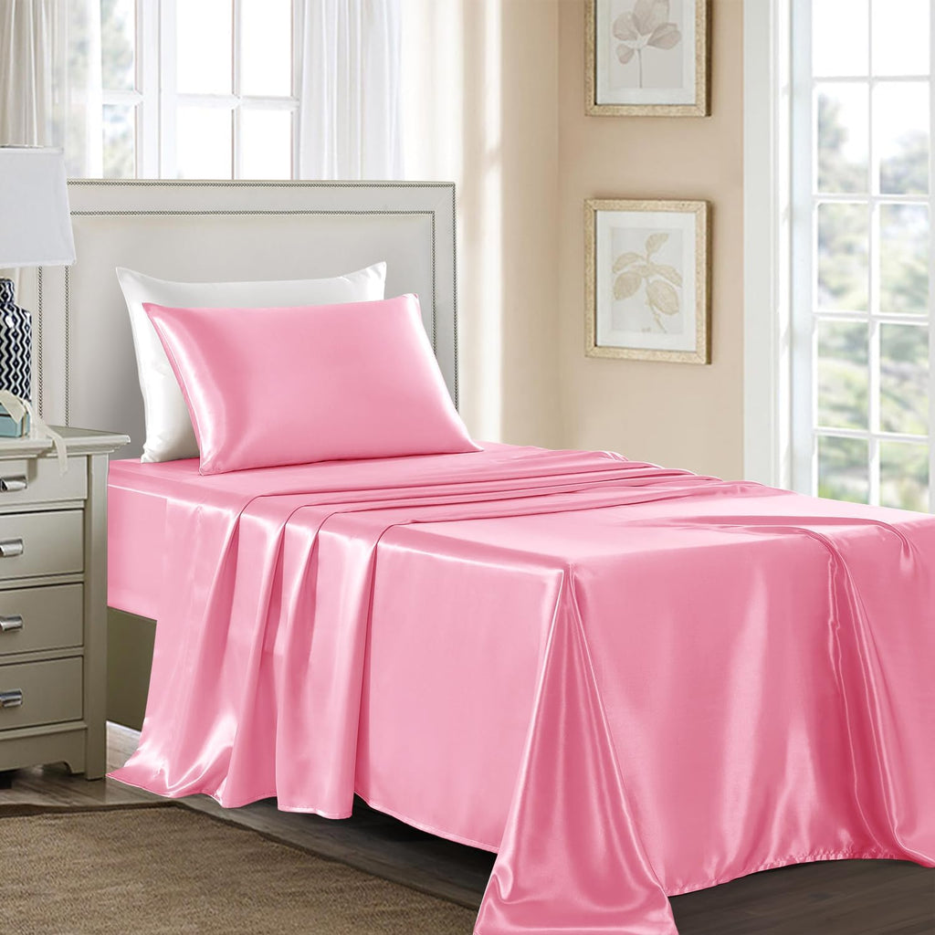 Golal Satin Sheets Twin Size - 3 Pieces Luxury Silky Soft Bed Sheets, Wrinkle-Free Light Pink Satin Silk Sheet Set with 1 Deep Pocket Fitte…