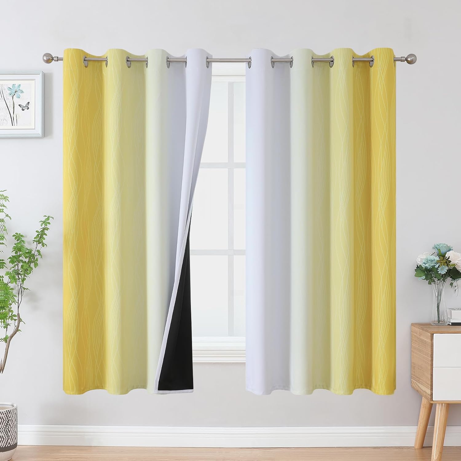 Estelartextiler Estelar Textiler Yellow and Greyish White Ombre Blackout Curtains for Bedroom, Gradient Thermal Insulated Blackout Drapes,…