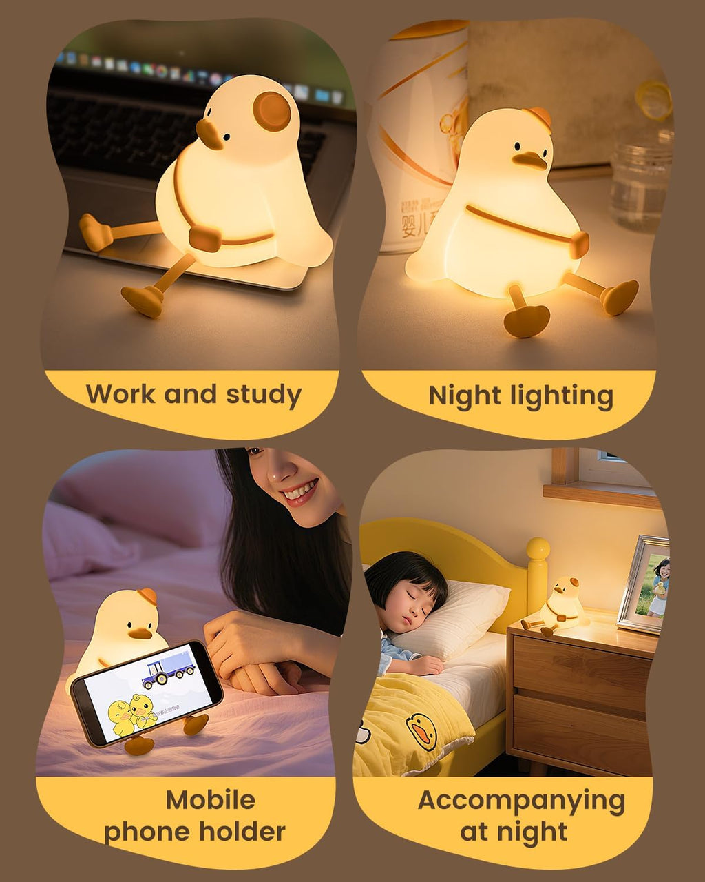 Kids Night Light Duck Design, Silicone Tap Control Bedside Lamp with Time Auto-Off, Cute Portable LED Nursery Light for Baby, Toddler…