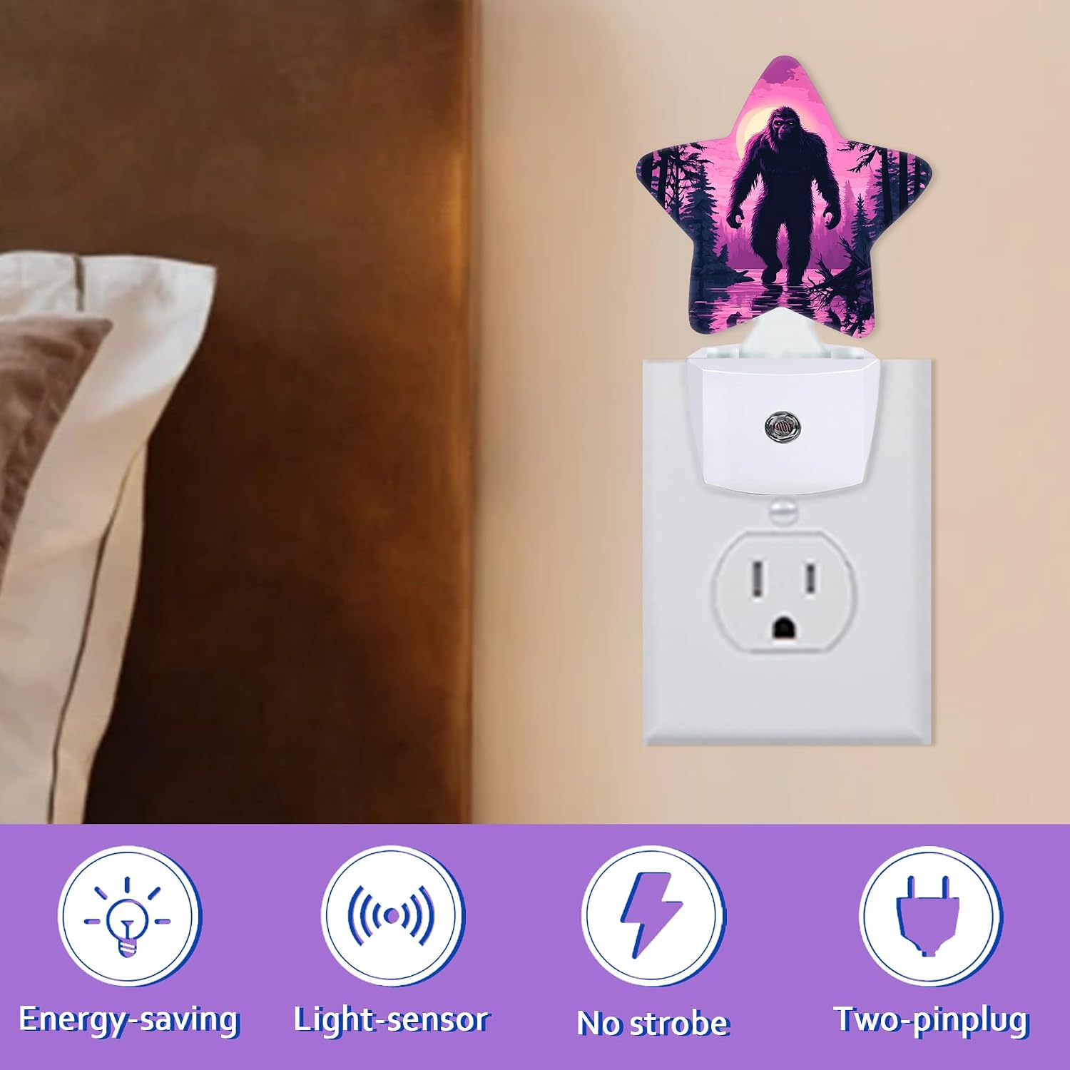 Bigfoot Night Light for Kids, Purple Forest Night Lights Plug Into Wall, Lightweight Dusk to Dawn Light Sensor Warm Nightlights for Girls…