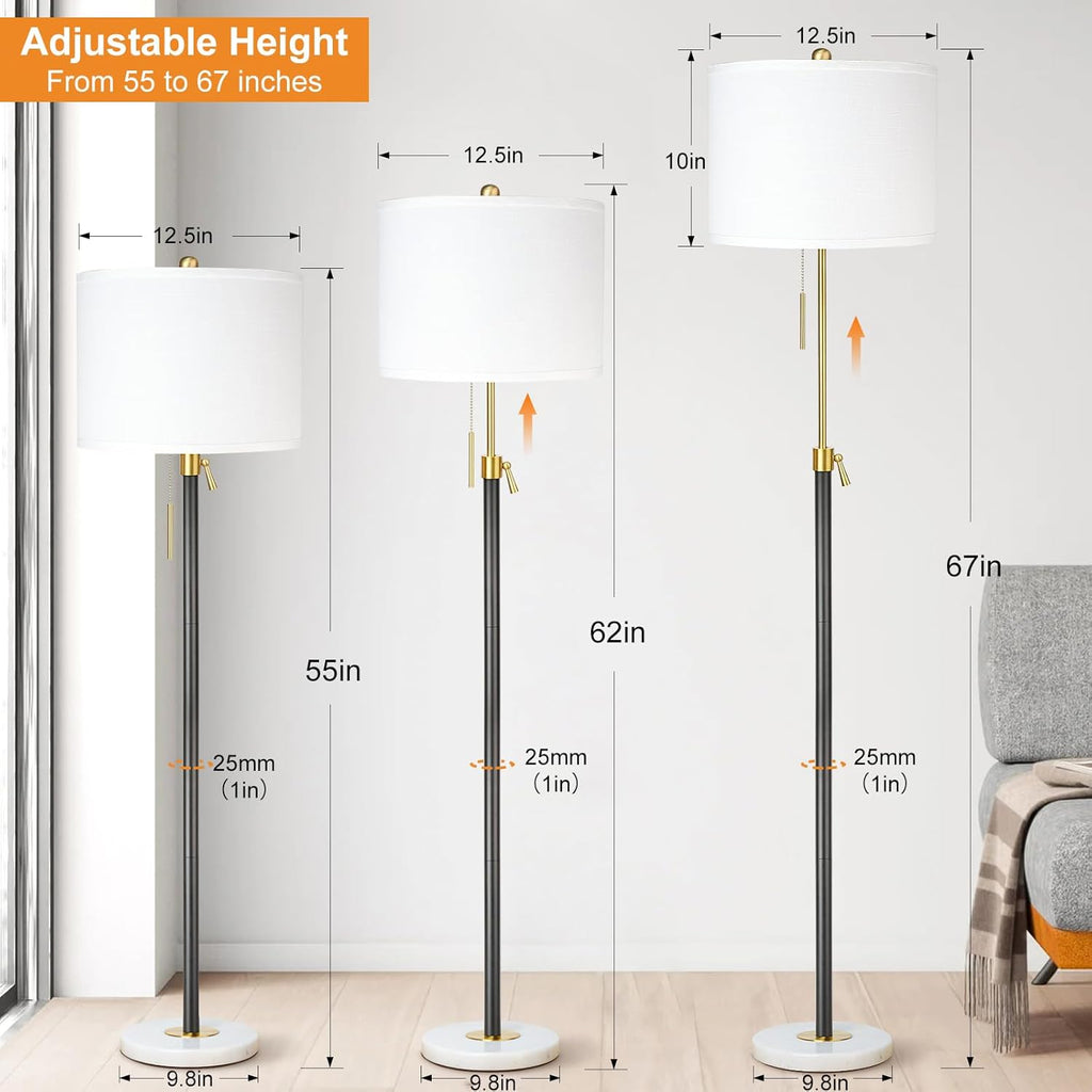 Qingmiao Floor Lamp for Living Room Adjustable Tall Standing Lamp, 3-Way Dimmable Floor Lamp for Bedroom Office, Black Gold Lamp with…