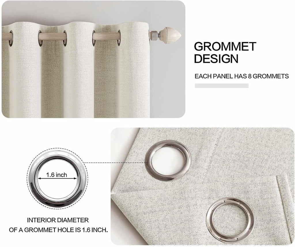 Miulee Linen Texture Curtains for Bedroom Solid 100% Blackout Thermal Insulated Linen Beige Curtains Grommet Room Darkening Drapes for Livi…