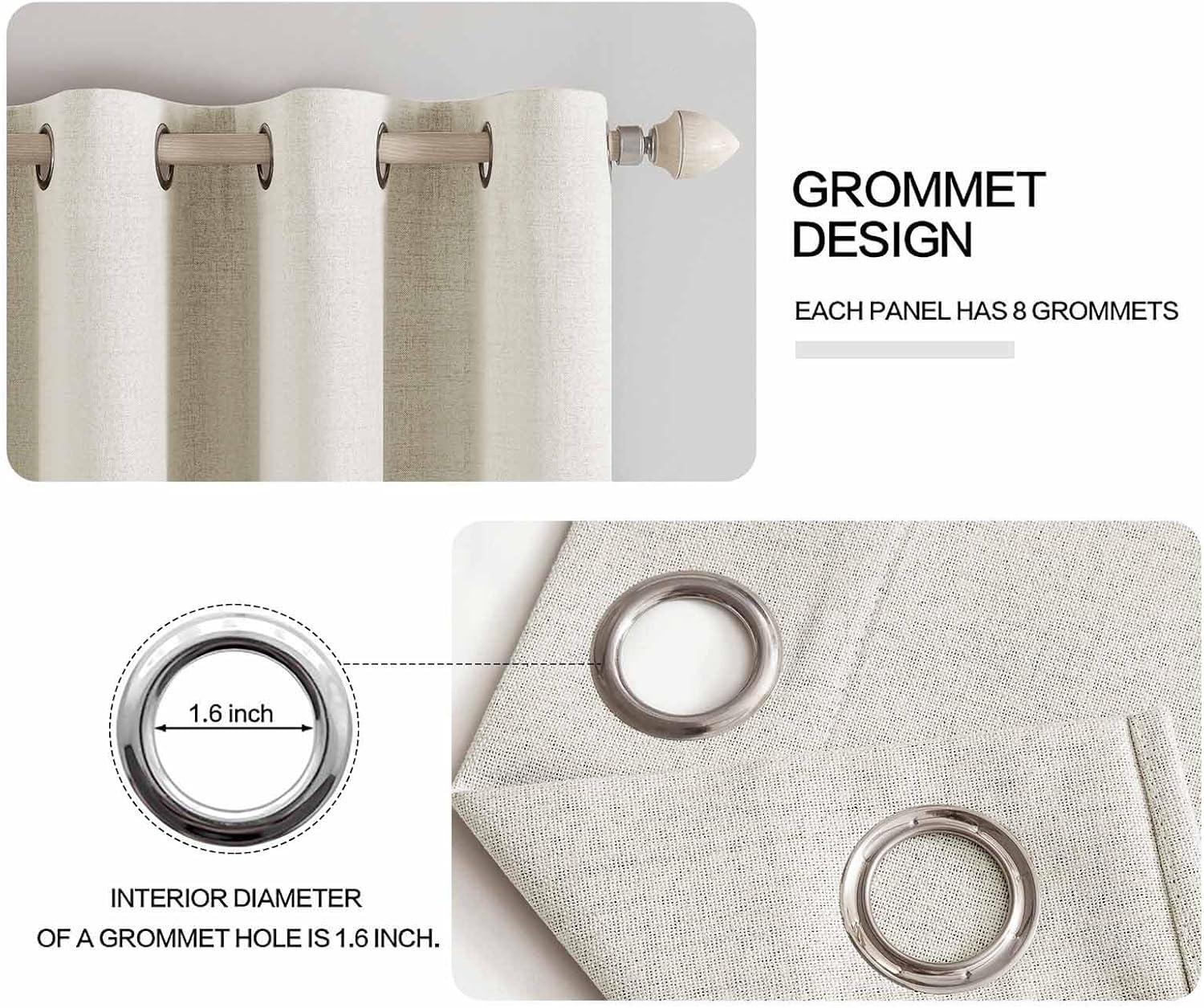 Miulee Linen Texture Curtains for Bedroom Solid 100% Blackout Thermal Insulated Linen Beige Curtains Grommet Room Darkening Drapes for Livi…