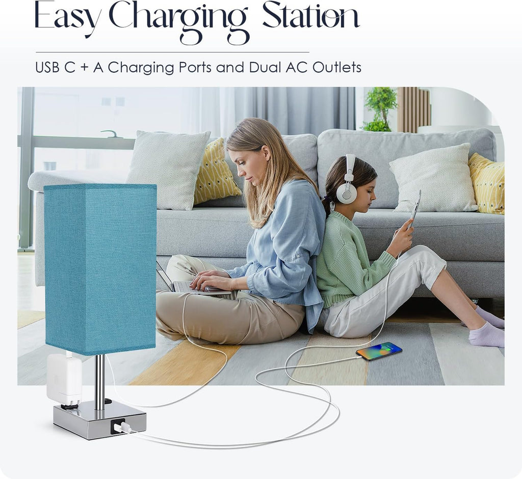 Bedside Lamp with USB Ports - Touch Control Table Lamp for Bedroom with USB C+A Charging Ports & AC Outlets, 3 Way Dimmable Nightstand…