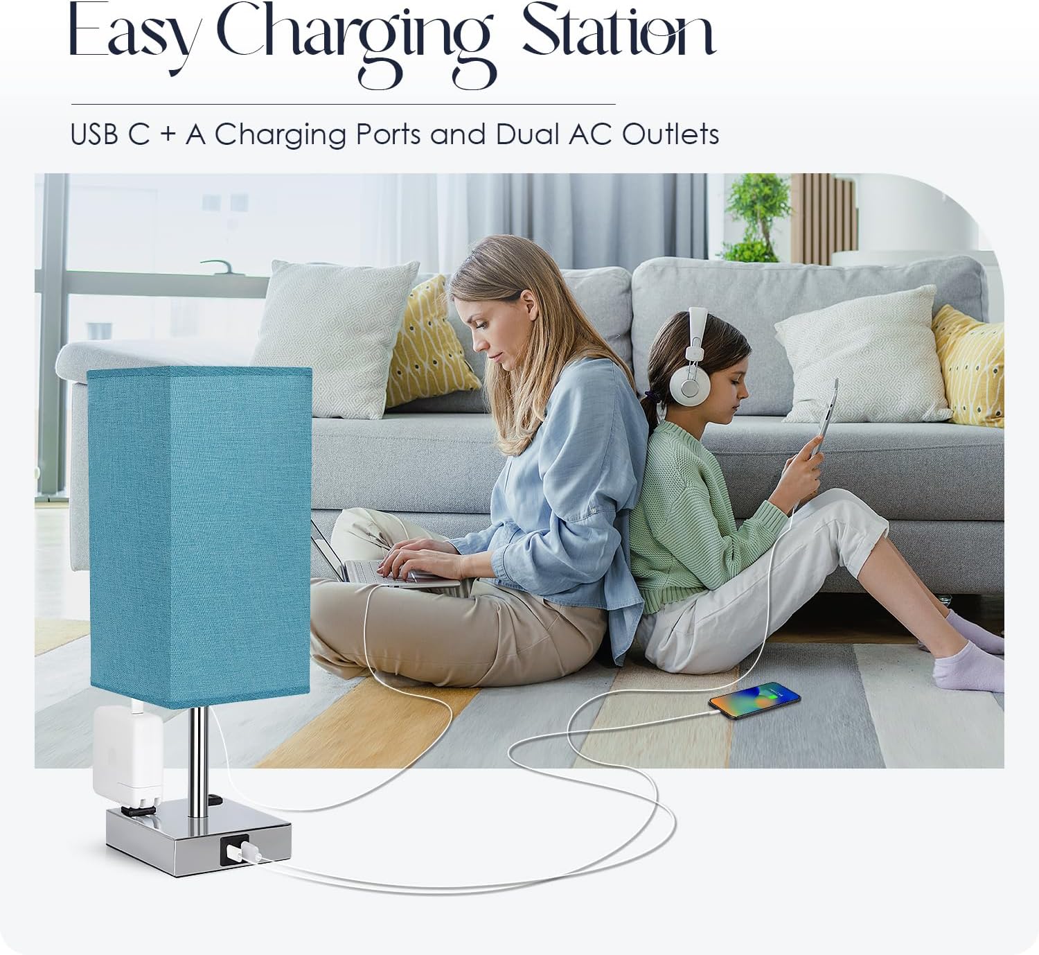Bedside Lamp with USB Ports - Touch Control Table Lamp for Bedroom with USB C+A Charging Ports & AC Outlets, 3 Way Dimmable Nightstand…