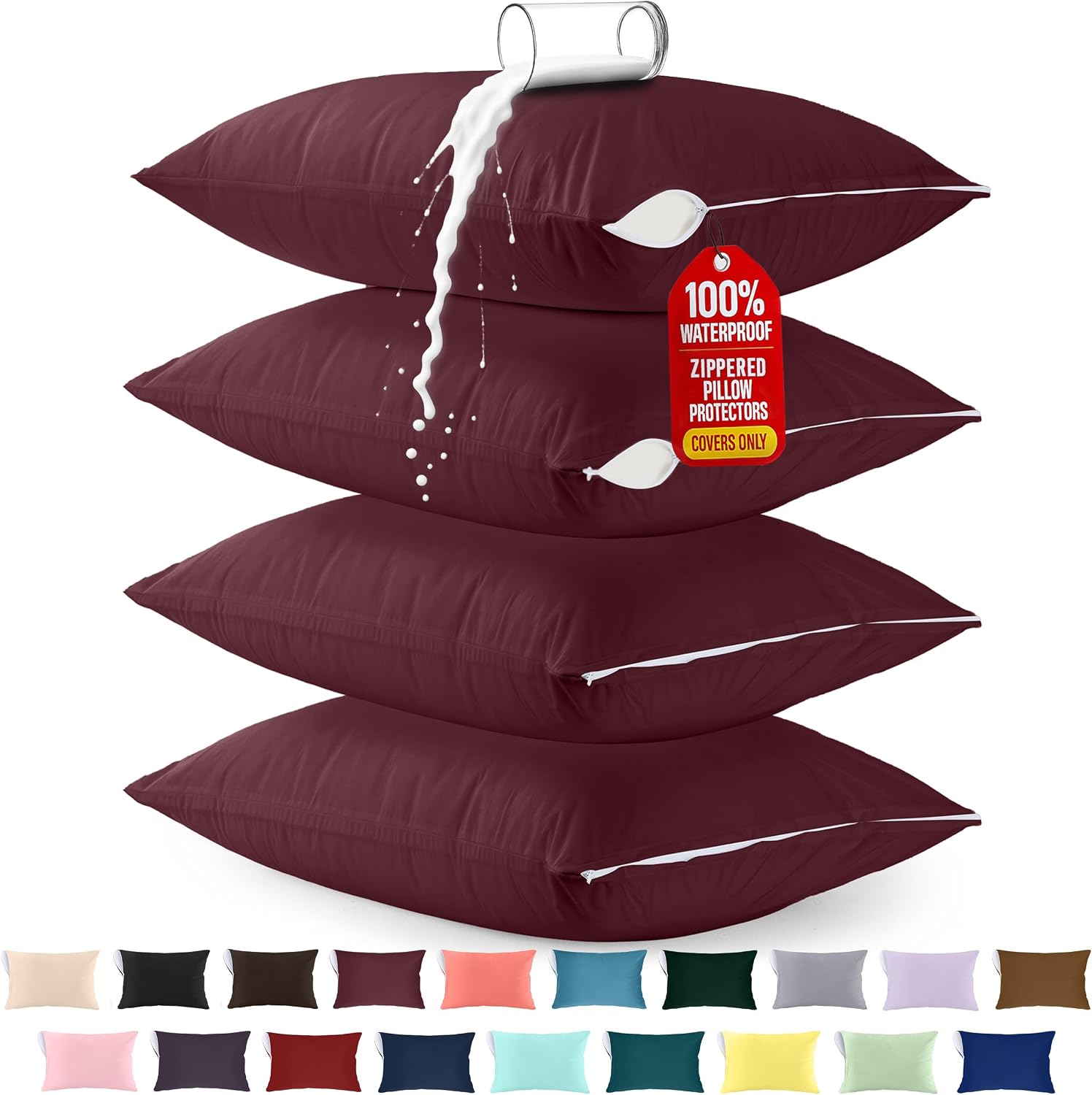 Utopiabedding Utopia Bedding 100% Waterproof Pillow Protectors with Zipper King Size (Set of 4), Bed Bug and Dust Mite Proof Zippered Pillo…