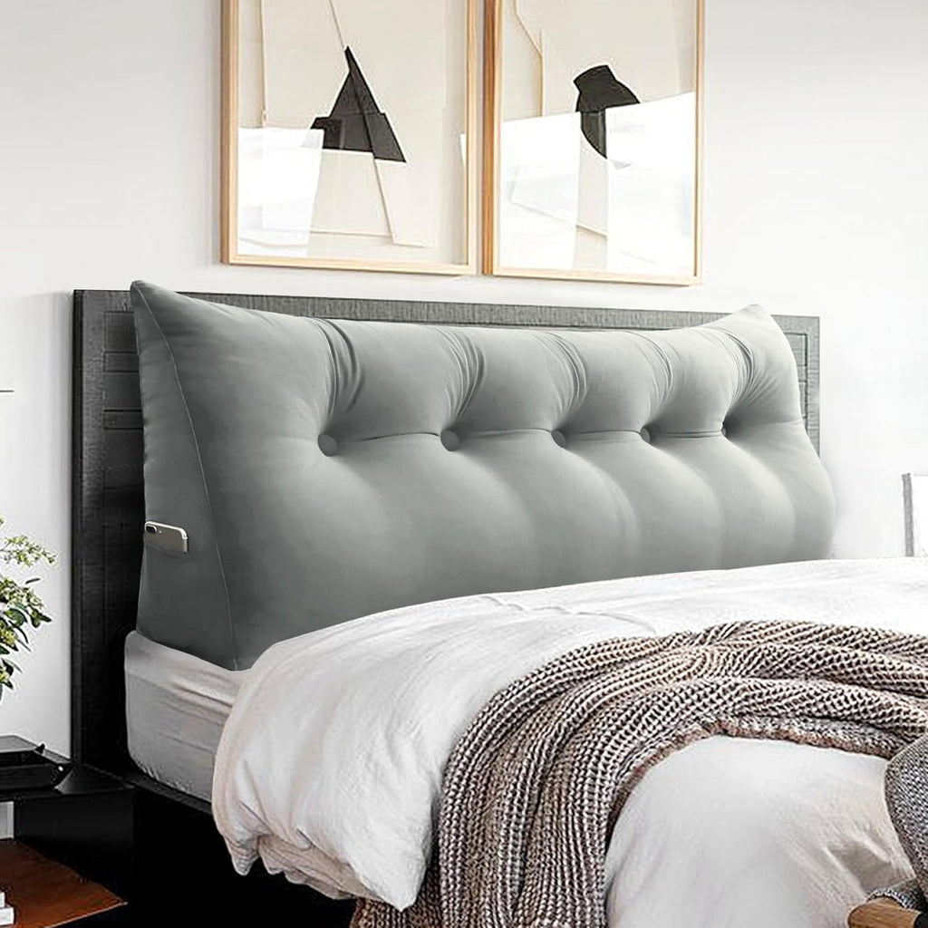 Headboard Pillow Queen - Bed Wedge Pillow for Headboard, Reading Pillow for Sitting in Bed, Large Velvet Positioning Back Support Bedrest…