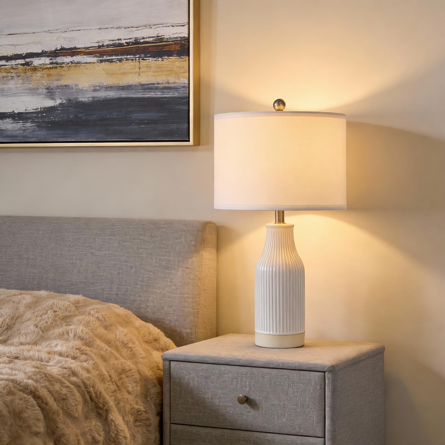 23.75" Modern Ceramic Table Lamps Set of 2, Stylish Bedside Lamps for Bedroom, Gorgeous Lamps for Nightstand, Lamps for Living Room…