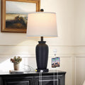 CINSARY 25" Retro Black Farmhouse Jar Table Lamps, 3 Way Touch Control Rustic Bedside Lamps with USB A+C Ports & AC Outlet, Pot…