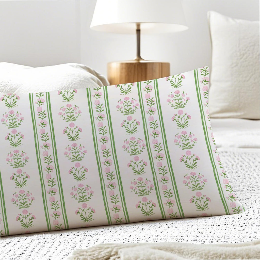 Pink and Green Grandmillennial Floral 20x54 Body Pillow Cover, Cottagecore Room Decor, Rustic Farmhouse Flower Botanical Decorative Long…