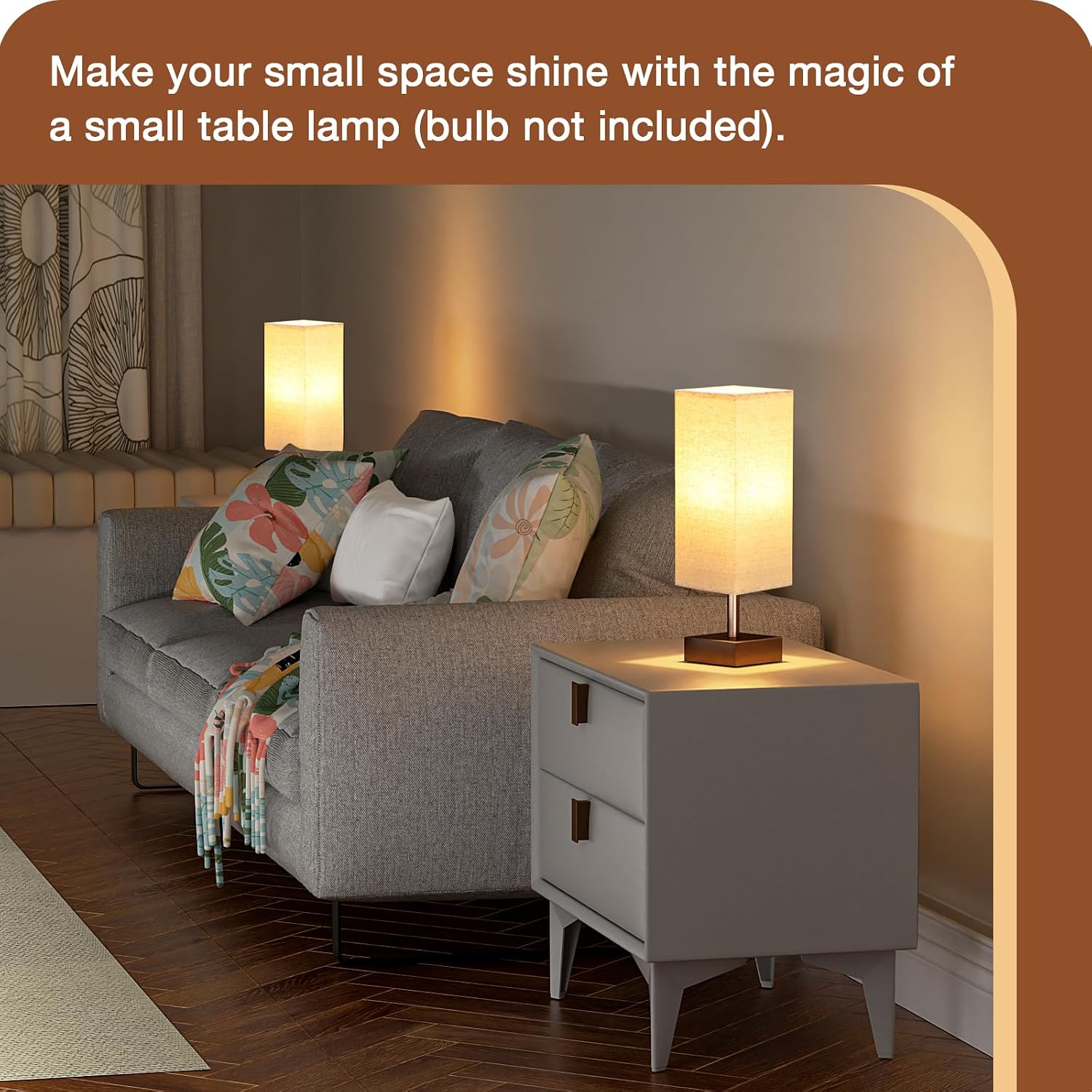 aooshine Brown Small Table Lamp - Bedside Lamp for Bedroom, Minimalist Nightstand Lamp with Square Shade, Desk Lamp for Kids Room