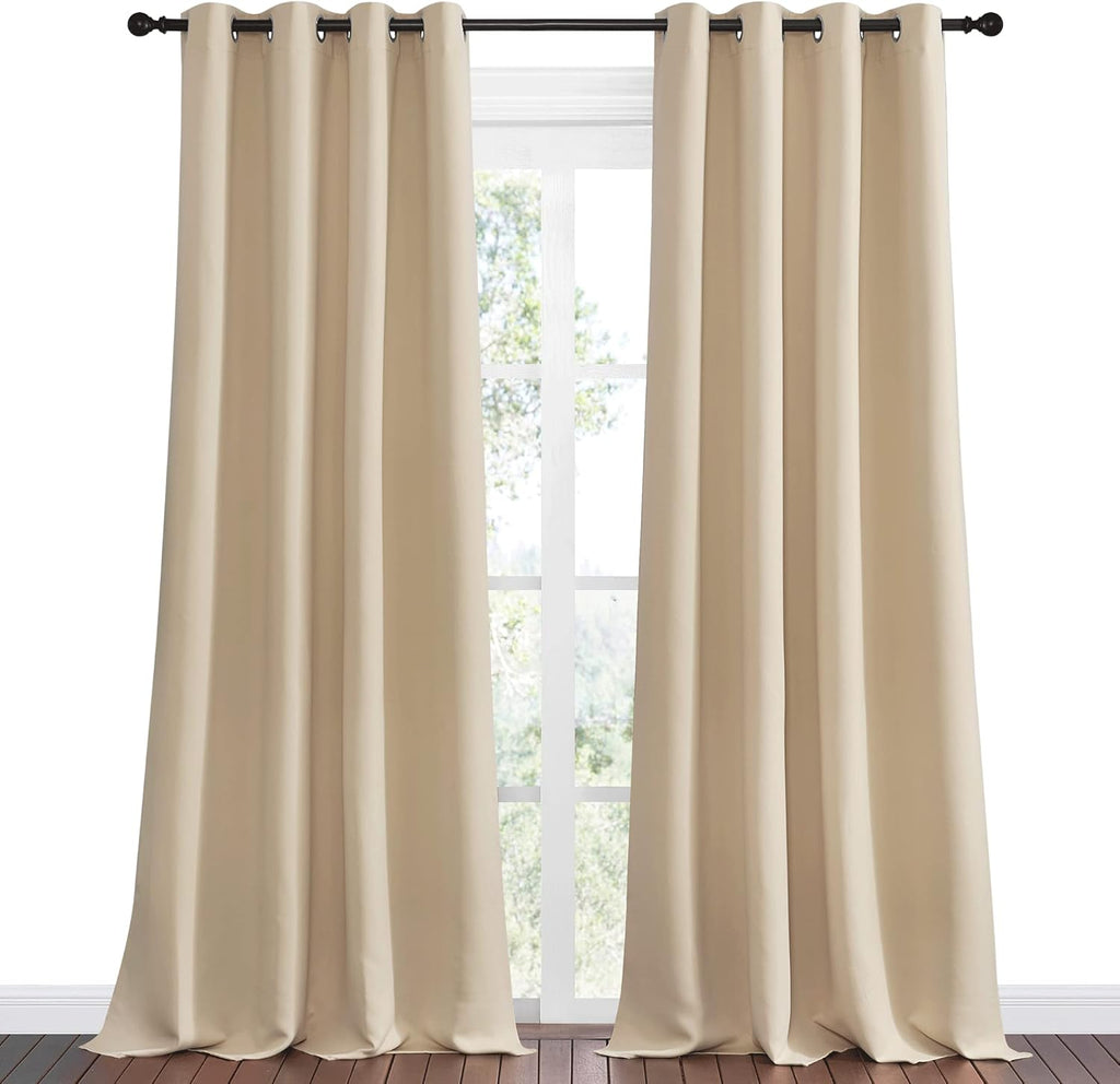 Nicetown Bedroom Room Darkening Curtains, Biscotti Beige, 1 Pair, 55 inches by 102 Inch, Triple Weave Microfiber Grommet Top Thermal Insula…