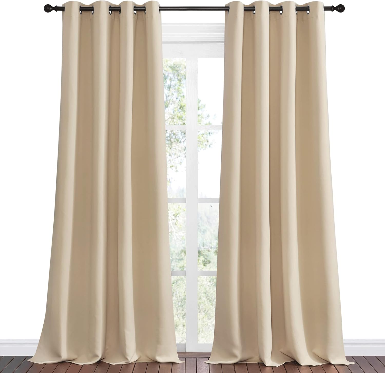 Nicetown Bedroom Room Darkening Curtains, Biscotti Beige, 1 Pair, 55 inches by 102 Inch, Triple Weave Microfiber Grommet Top Thermal Insula…