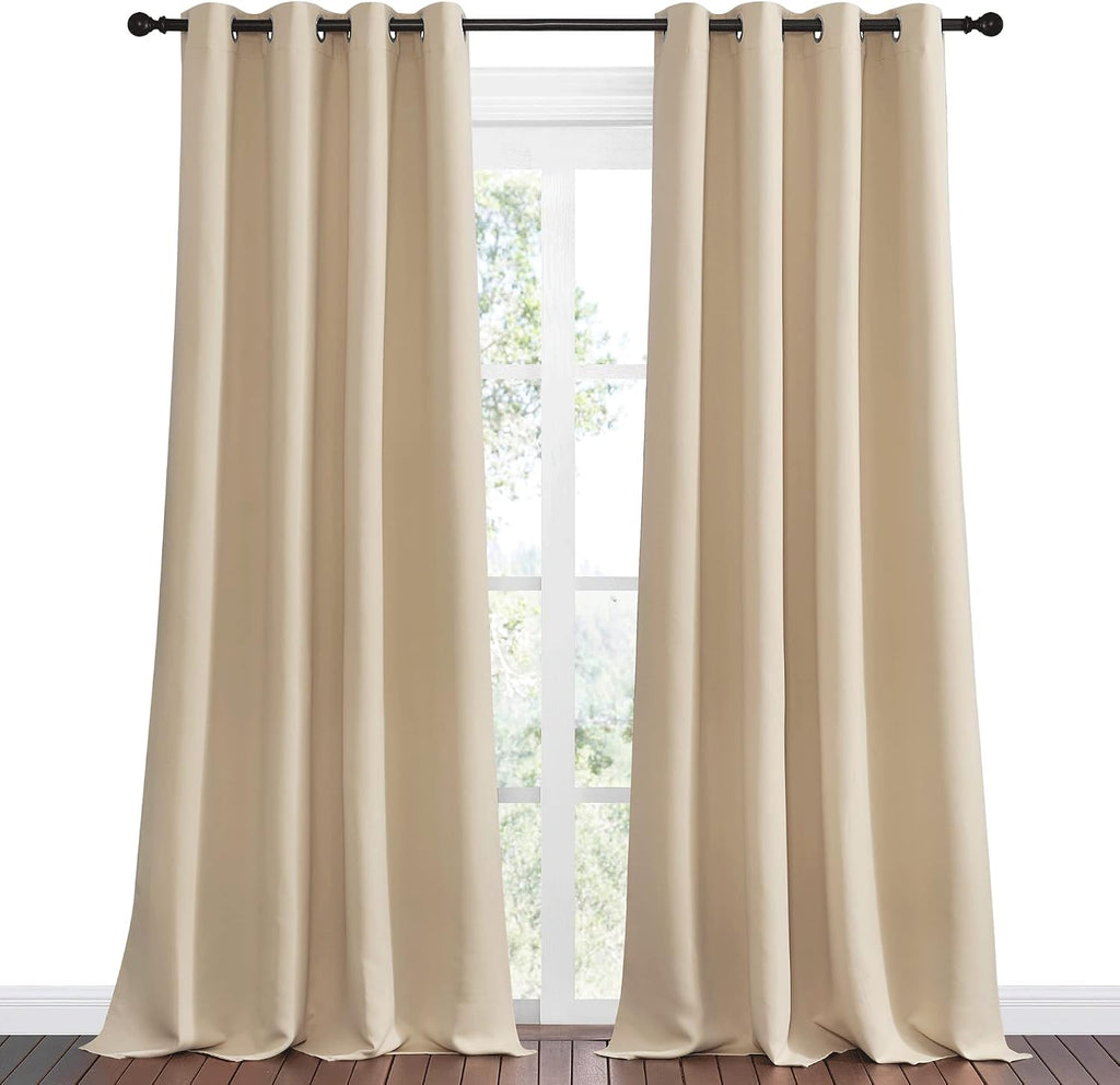 Nicetown Bedroom Room Darkening Curtains, Biscotti Beige, 1 Pair, 55 inches by 120 Inch, Triple Weave Microfiber Grommet Top Thermal Insula…