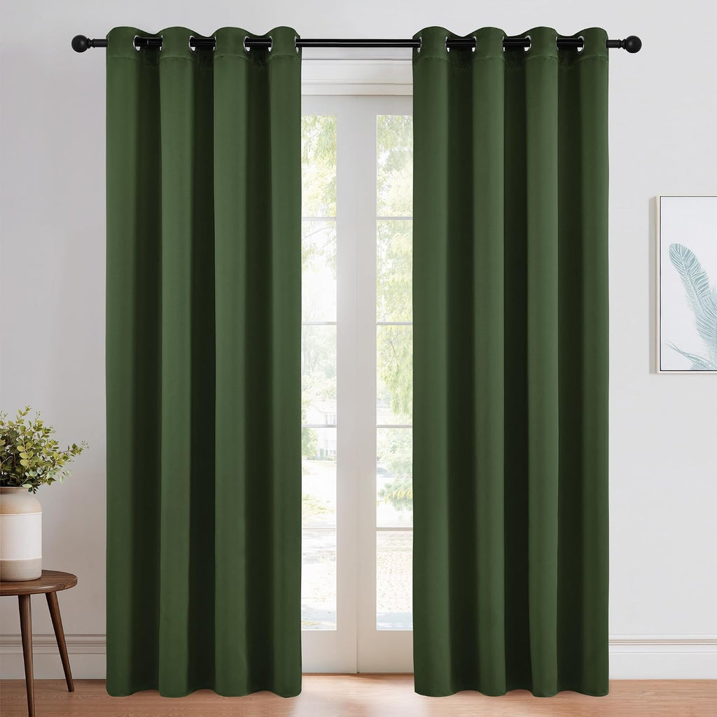Nicetown Room Darkening Dark Green Curtains for Windows, Grommet Thermal Drapes Window Treatments Sound Reducing for Bedroom/Living Room, W…
